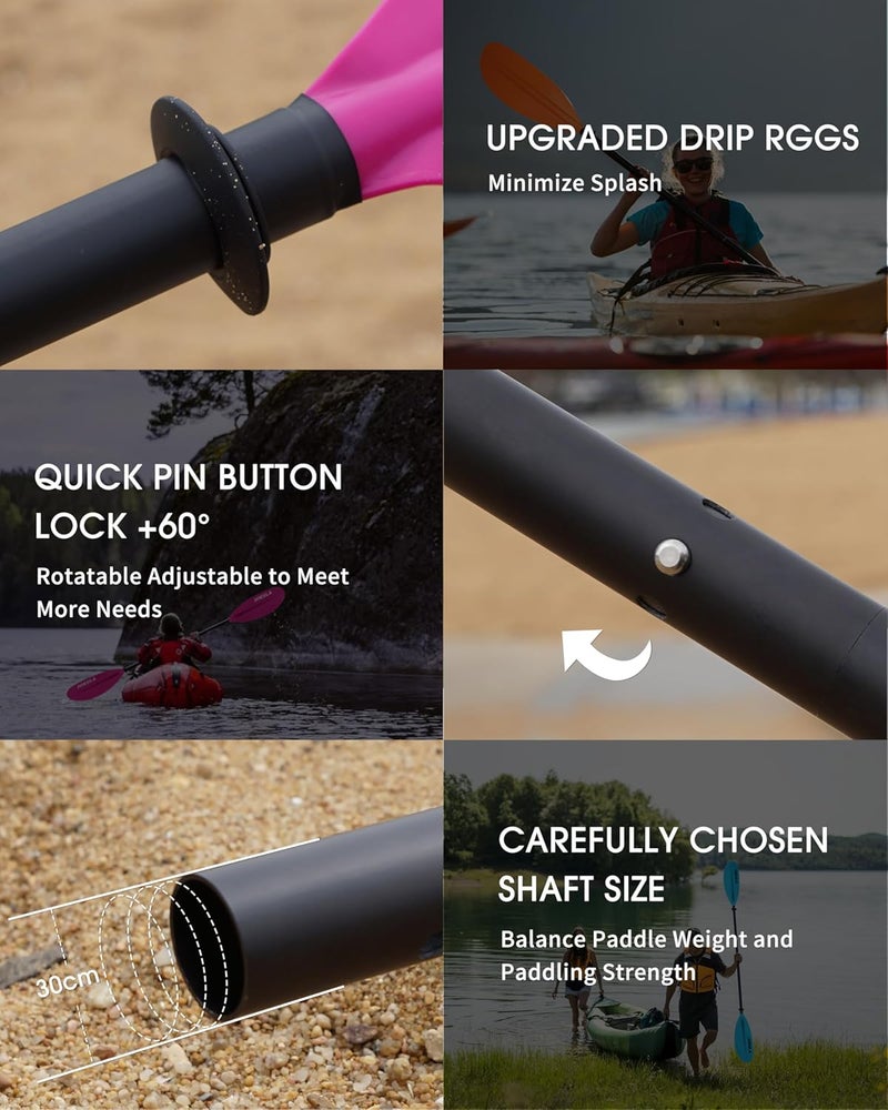 HIKULA Kayak Paddles Aluminum Shaft Paddle with Nylon Blades, Floating Adjustable Kayaking Oars, 3 Piece, 220-240cm/86-94 Inches,Black/Rose/Teal - Image 3